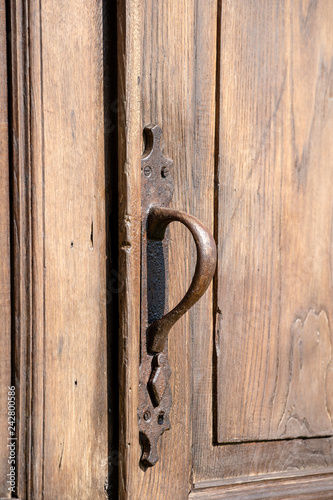Door knob on ancient wooden door in Tbilisi, Georgia