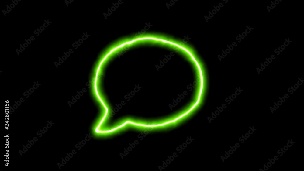 The appearance of the green neon symbol comment. Flicker, In - Out. Alpha channel Premultiplied - Matted with color black The appearance of the green neon symbol comment. Flicker, In - Out. Alpha channel Premultiplied - Matted with color black