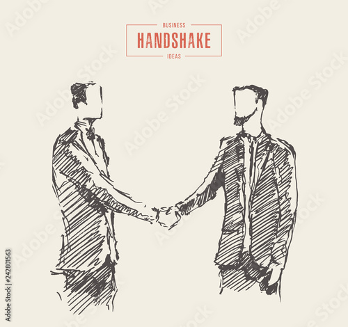 Business meeting handshake man sketch drawn vector