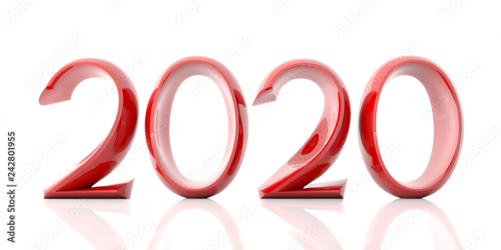 New year 2020, red digits, isolated on white background. 3d illustration New year 2020, red digits, isolated on white background. 3d illustration