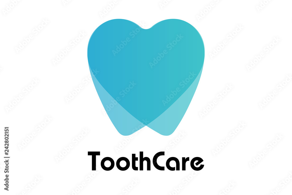 Healthy tooth logo. Oral dental hygiene. Children teeth care. Blue background. Flat design 2
