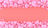 Pink 3D heart shape stock with coral background , space for text or copyright, cute background,valentines concept, 3d rendering