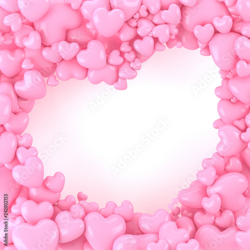 Pink 3D heart shape stock with white heart frame inside, space for text or copyright,cute background,valentines concept, 3d rendering.jpg