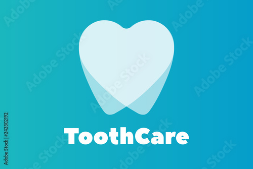 Healthy tooth logo. Oral dental hygiene. Children teeth care. Blue background. Flat design