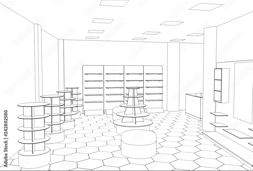 shop, mall, shopping mall, contour visualization, 3D illustration, sketch, outline shop, mall, shopping mall, contour visualization, 3D illustration, sketch, outline
