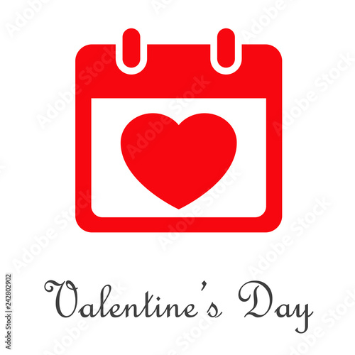 Logotipo abstracto con texto Valentine's Day con calendario con corazón grande en color rojo