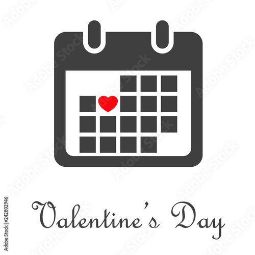 Logotipo abstracto con texto Valentine's Day con calendario gris con corazón en color rojo
