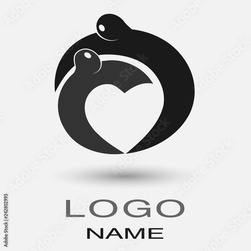 Logo icon man embraces woman forming the heart of the hands. Love couple sharing hug. Concept elements man hugging a woman. Vector illustration.