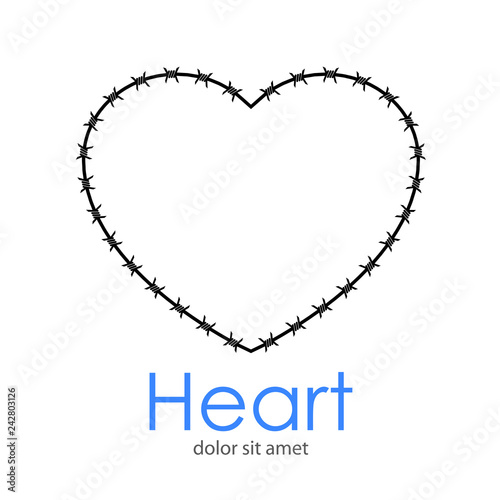 Logotipo abstracto con texto Heart con corazón lineal de alambre de espinos en color negro