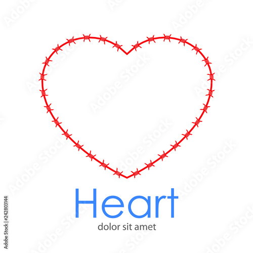 Logotipo abstracto con texto Heart con corazón lineal de alambre de espinos en color rojo