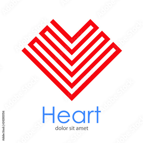 Logotipo abstracto con texto Heart con corazón lineal formando laberinto en color rojo
