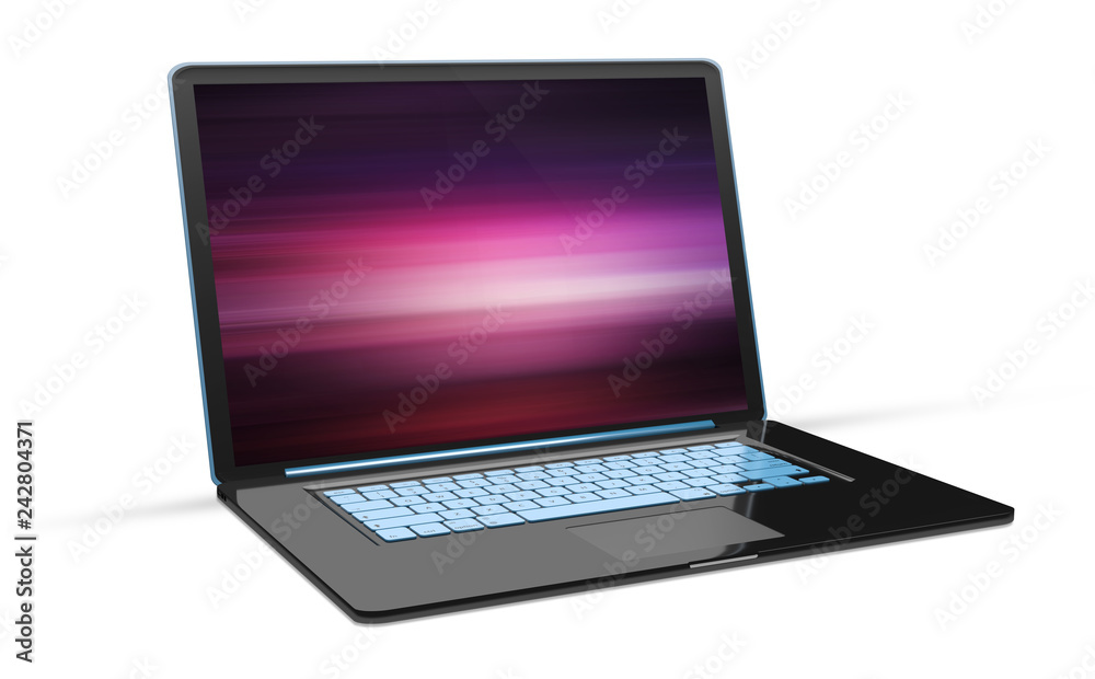 Isolated modern black laptop with shadow side view 3d rendering Isolated modern black laptop with shadow side view 3d rendering