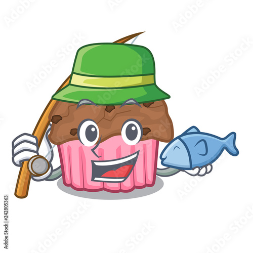 Fishing choclate muffins on grilled board character
