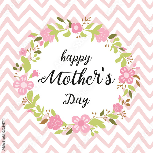 Happy Mothers day greeting card, invitation Floral wreath hand drawn flowers vector illustration