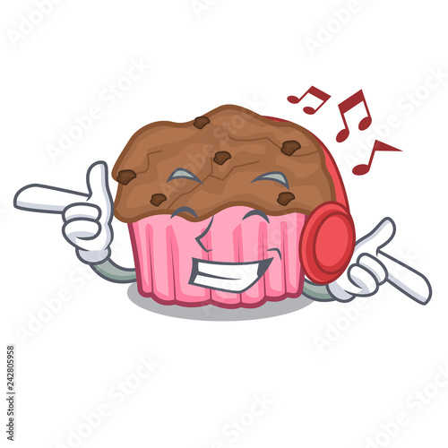 Listening music choclate muffins on grilled board character