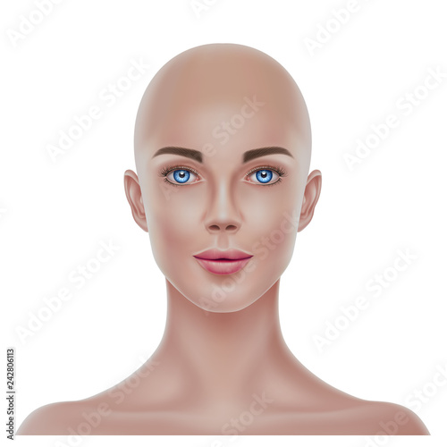 Vector realistic bald hairless woman portrait 3d