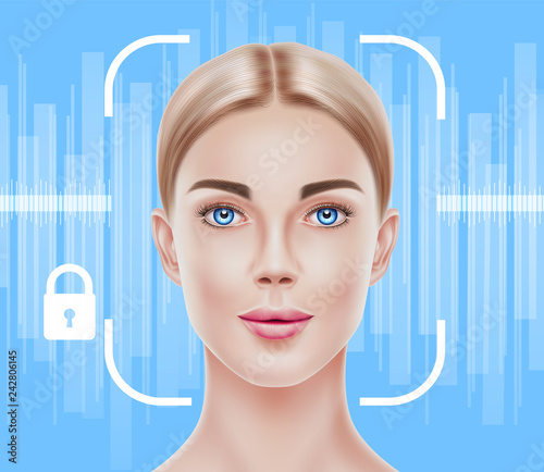 Vector face recognition biometric scanning of girl