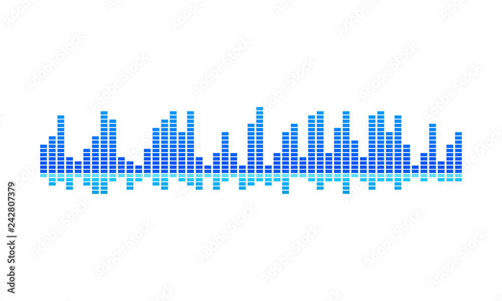 Vector design of music wave. Blue spectrum-bars. Digital equalizer. Sound vibrations
