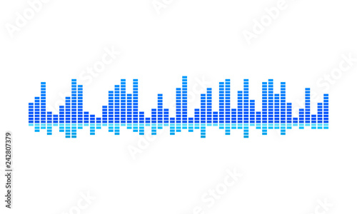 Vector design of music wave. Blue spectrum-bars. Digital equalizer. Sound vibrations