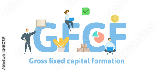 GFCF, Gross Fixed Capital Formation. Concept with keywords, letters and icons. Colored flat vector illustration. Isolated on white background.