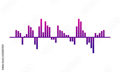 Digital music wave. Audio equalizer. Pink-purple spectrum-bars. Sound frequencies. Vector design