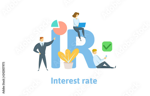 IR, Interest Rate. Concept with keywords, letters and icons. Colored flat vector illustration. Isolated on white background.