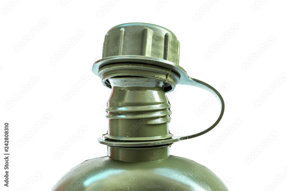 green military plastic bottle isolated on white background with clipping path