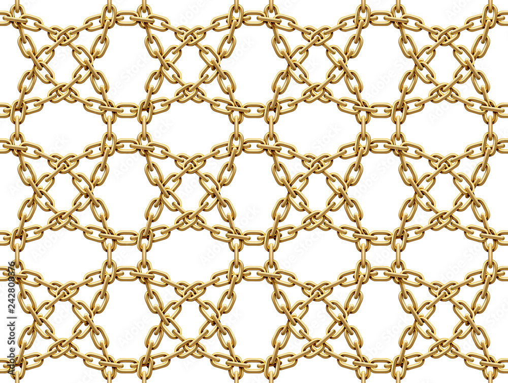 Naklejka premium Seamless pattern of intertwined circles of golden chains. Vector illustration.