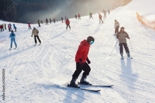 Skier and Alps landscape © Angelov