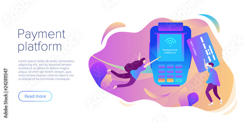 Internet banking concept in flat vector design. Digital payment or online money transfer service. POS digital transaction concept. Website banner or webpage layout template.