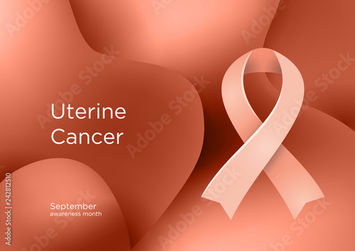 Uterine Cancer awareness month in September. Endometrial cancer and uterine sarcoma. Peach color ribbon Cancer Awareness Products.