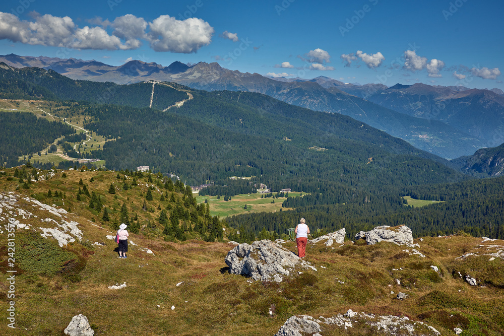 Fototapeta premium Mountains around Madonna di Campiglio Madonna di Campiglio in the summertime, Italy,Northern & Central Brenta mountain groups ,Western Dolomites, Trentino-Alto Adige, Italy