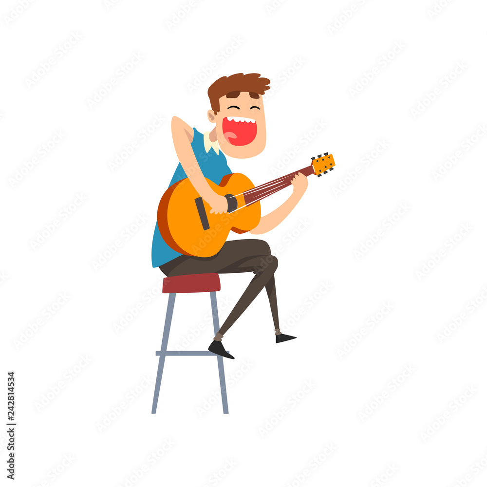 Musician playing guitar, singing guitarist vector Illustration
