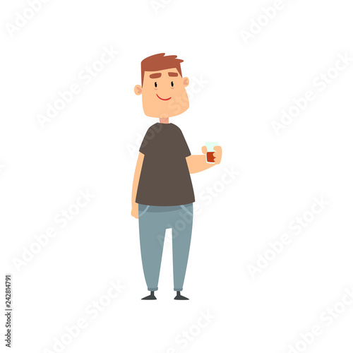 Smiling man with glass of wine in his hand, guy character drinking alcohol vector Illustration