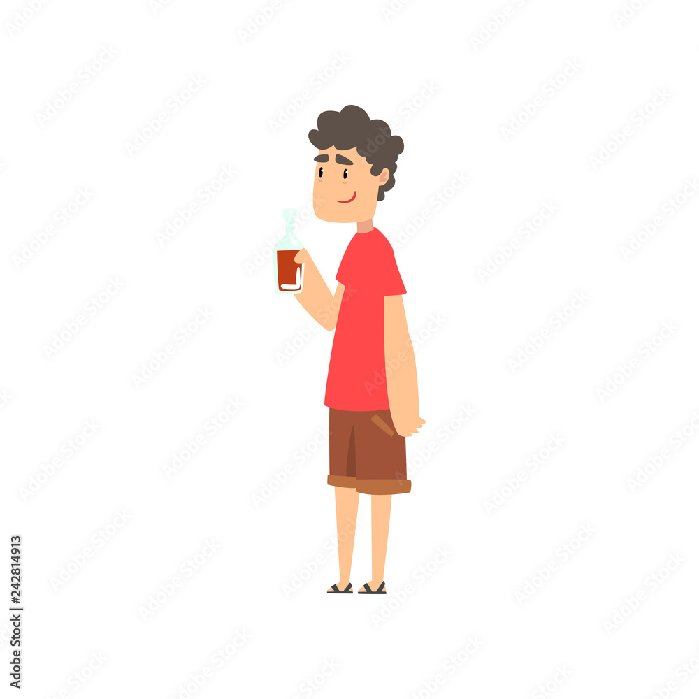 Young man with bottle of alcohol drink in his hand, guy character drinking alcohol vector Illustration Young man with bottle of alcohol drink in his hand, guy character drinking alcohol vector Illustration