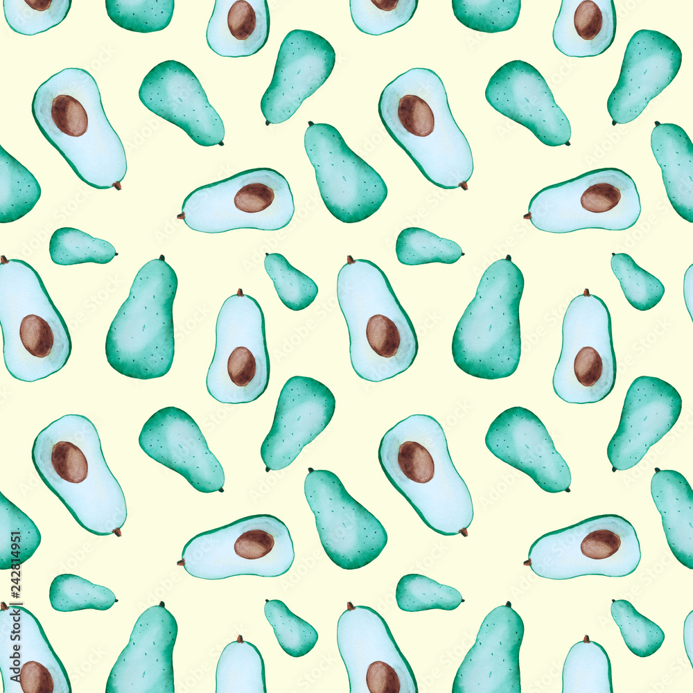 Watercolor seamless pattern with avocado Watercolor seamless pattern with avocado