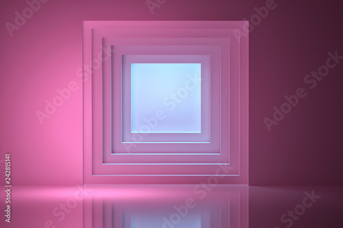 Fototapeta Naklejka Na Ścianę i Meble -  Abstract background with a pink tunnel in the wall with blue light. 3d illustration.