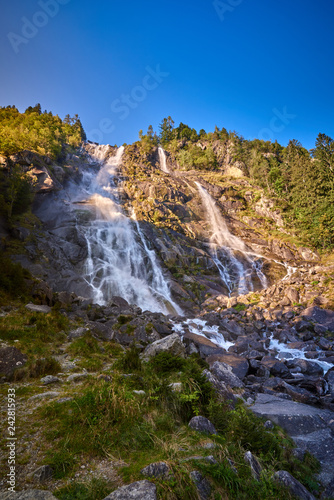 Nardis waterfalls in Val di Genova near Pinzolo in the summertime, Adamello-Brenta Natural Park in the northern Italy