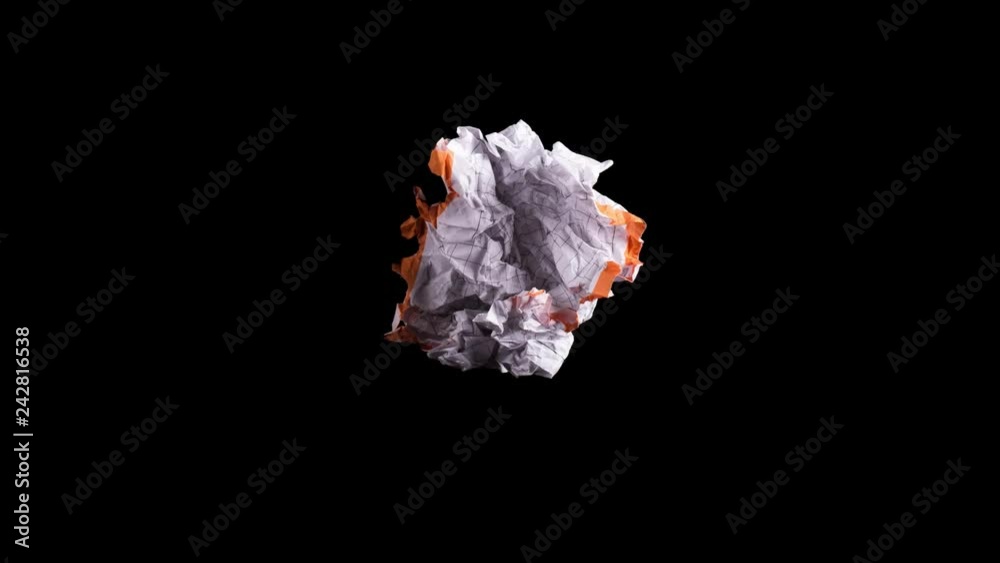 Stop motion animation: unwrapping and wrapping blank sheet of paper on black background. Crumpled piece of white paper exercise book.