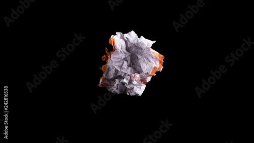 Stop motion animation: unwrapping and wrapping blank sheet of paper on black background. Crumpled piece of white paper exercise book. photo