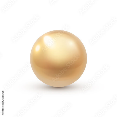Realistic shiny gold pearl on plain background, vector illustration 