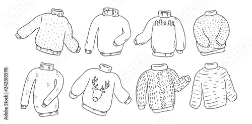 Hipster hygge sweaters doodles set for coloring