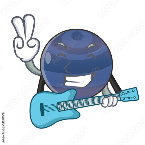 With guitar planet neptune above the sky cartoon