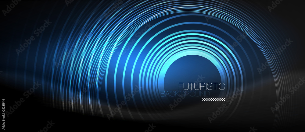 Dark abstract background with glowing neon circles Dark abstract background with glowing neon circles