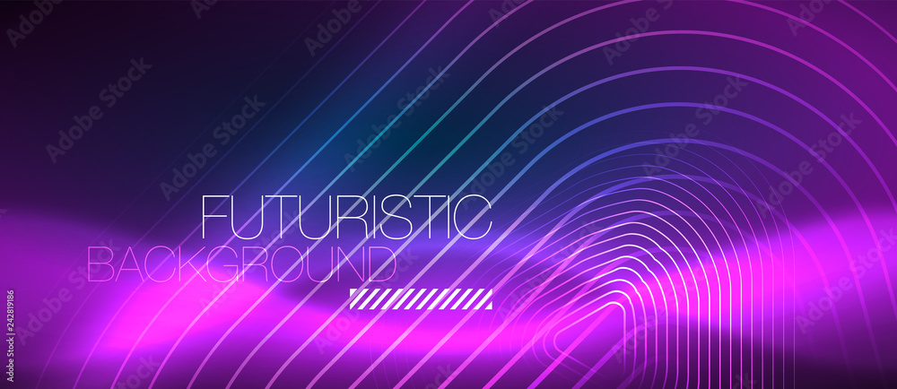 Neon glowing techno lines, hi-tech futuristic abstract background template with geometric shapes Neon glowing techno lines, hi-tech futuristic abstract background template with geometric shapes