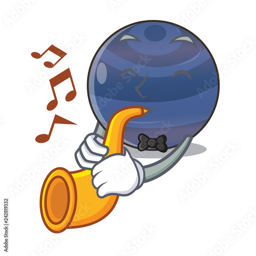 With trumpet planet neptune above the sky cartoon