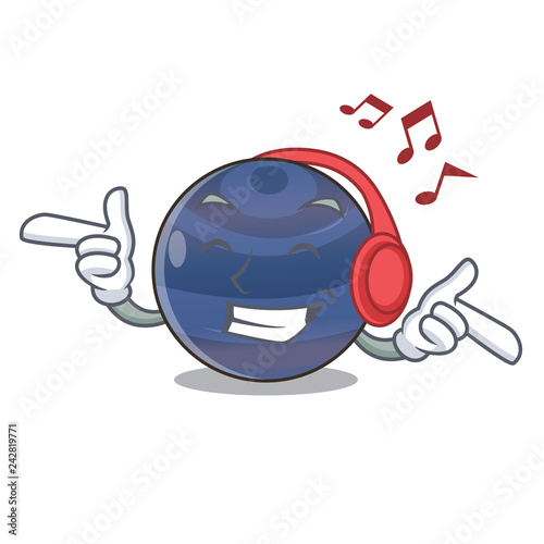 Listening music planet neptune above the sky cartoon