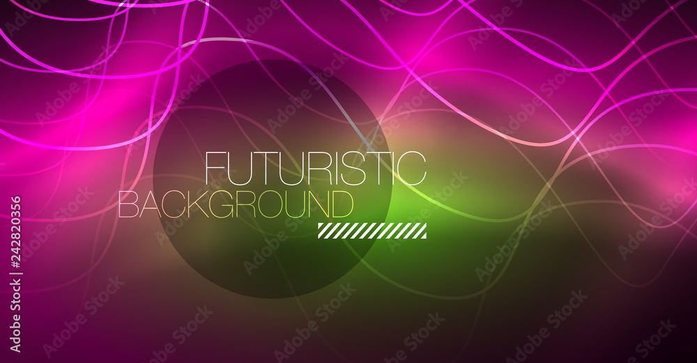 Abstract shiny glowinng color wave design element on dark background - science or technology concept Abstract shiny glowinng color wave design element on dark background - science or technology concept