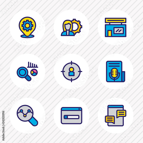 Vector Illustration Of 9 Marketing Icons Colored Line Editable Set Of Place Optimization Blog Commenting Domain Registration And Other Icon Elements Stock Vector Adobe Stock