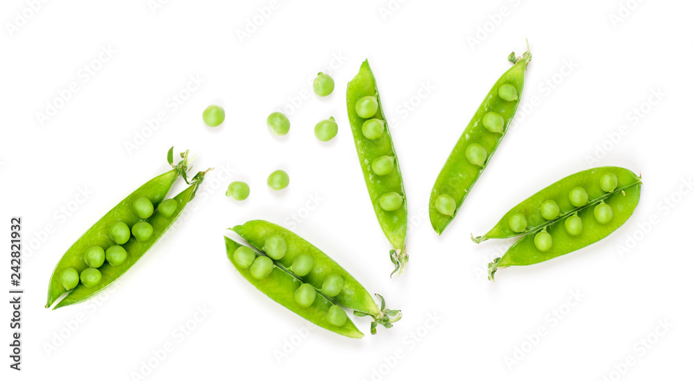 green peas in pods on a white background green peas in pods on a white background